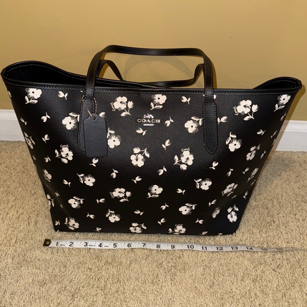 Coach Black and White Floral Tote Bag - Picture 10 of 15
